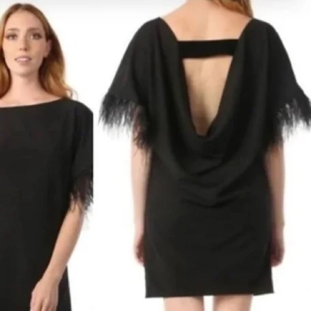 JAY X JAYGODFREY Womens Budden Mini Dress w/ Feather Sleeves Black Size 0